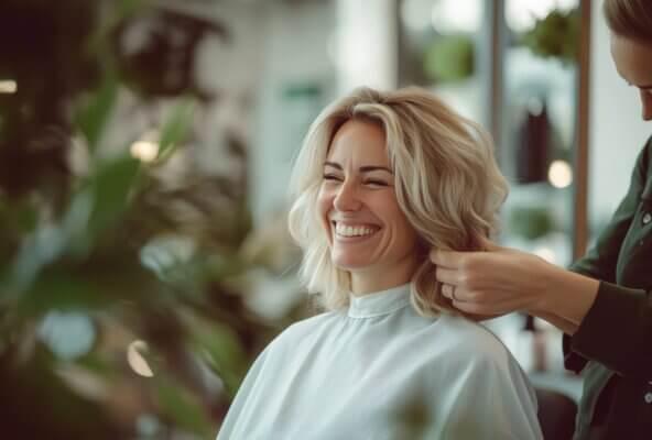 smiling client representing successful salon service
